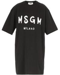 MSGM - Logo Printed Crewneck T-Shirt Dress - Lyst