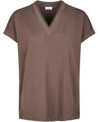 Brunello Cucinelli - Embellished V-Neck T-Shirt - Lyst