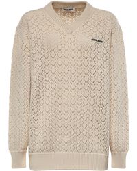 Miu Miu - Pointelle-Knit V-Neck Sweater - Lyst