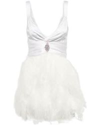 Alessandra Rich - Feather-Trimmed Embellished Silk Minidress - Lyst