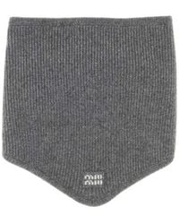 Miu Miu - Ribbed-Knit Logo-Patch Scarf - Lyst