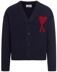 Ami Paris - Ami De Coeur Logo Intarsia-Knit V-Neck Cardigan - Lyst