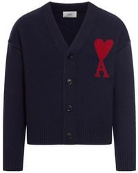 Ami Paris - Ami De Coeur Logo Intarsia-Knit V-Neck Cardigan - Lyst