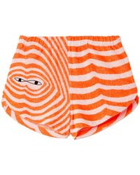 The Elder Statesman - Embroidered Striped Cotton-Terry Shorts - Lyst