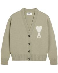 Ami Paris - Ami De Coeur Logo Intarsia Knitted Cardigan - Lyst