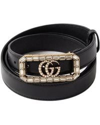 Gucci - Embellished Double G Thin Belt - Lyst