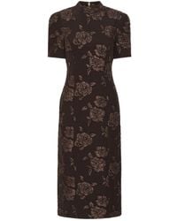ROTATE BIRGER CHRISTENSEN - Floral Jacquard Short-Sleeve Midi Dress - Lyst