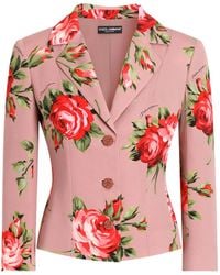 Dolce & Gabbana - Rose Bouquet-Print Charmeuse Single-Breasted Jacket - Lyst