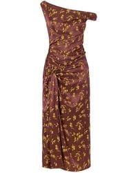 Dries Van Noten - Floral-Jacquard Knot-Detail Satin Midi Dress - Lyst