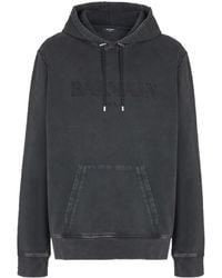 Balmain - Logo Embroidered Vintage Drawstring Hoodie - Lyst