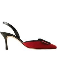 Manolo Blahnik - Mayslibi 70 Buckled Leather-Trimmed Velvet Slingback Pumps - Lyst