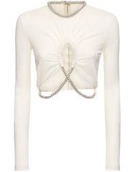 Dion Lee - Embellished Sheer Jersey Cropped Top - Lyst