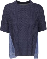 Sacai - Cable Knit Panel Knitted Top - Lyst