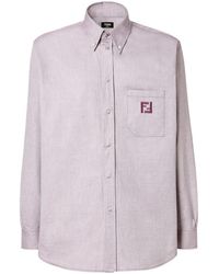 Fendi - Logo Embroidered Bown-Down Oxford Shirt - Lyst