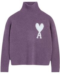 Ami Paris - Ami De Coeur Roll-Neck Knitted Jumper - Lyst