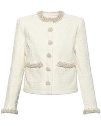Self-Portrait - Cream Textured Denim Jacket - Lyst