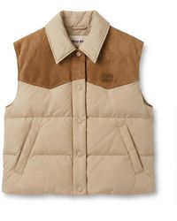 Miu Miu - Technical Pongé And Leather Down Vest - Lyst