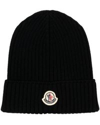 Moncler - Logo-Patch Ribbed-Knit Beanie Hat - Lyst