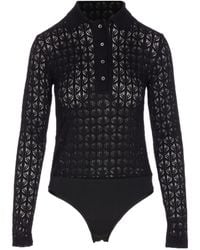Pinko - Open Knit Lace Panel Long-Sleeve Bodysuit - Lyst
