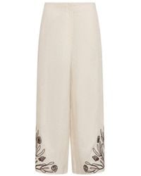 Marella - Embroidered Linen Trousers - Lyst