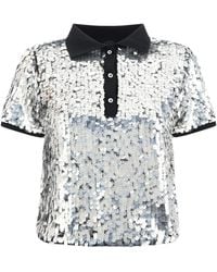 Pinko - Pupazzo Sequin Embellished Short-Sleeved Polo Top - Lyst
