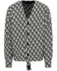we11done - Monogram-Print Knitted Cardigan - Lyst