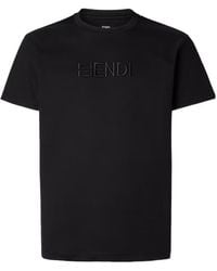 Fendi - Logo Embroidered Crewneck T-Shirt - Lyst