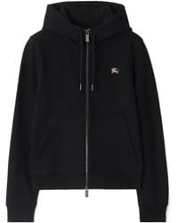 Burberry - Logo Embroidered Zip-Up Drawstring Hoodie - Lyst
