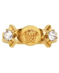 Versace - Logo-Engraved Embellished Ring - Lyst