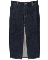 KHAITE - Front-Slit Denim Skirt - Lyst