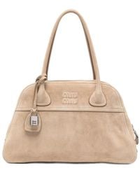 Miu Miu - Logo-Embossed Suede Tote Bag - Lyst