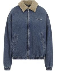 Miu Miu - Shearling-Collar Logo-Patch Denim Jacket - Lyst