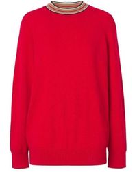 Burberry - Stripe-Neckline Cashmere Jumper - Lyst
