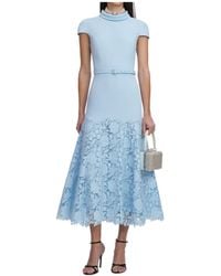 Self-Portrait - Lace Trim Belted Midi Dress - Lyst