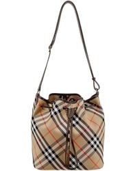 Burberry - Checked Drawstring Bucket Bag - Lyst