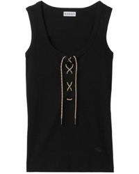 Burberry - Cotton Blend Tank Top With Checked Finishes - Lyst