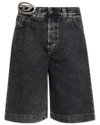DIESEL - Logo Plaque Knee-Length Denim Shorts - Lyst