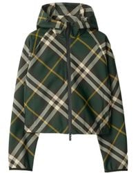 Burberry - Check-Pattern Zip-Up Hooded Cropped Jacket - Lyst