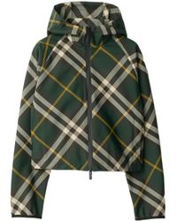 Burberry - Check-Pattern Zip-Up Hooded Cropped Jacket - Lyst