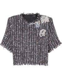 Balmain - Appliqué Tweed T-Shirt - Lyst