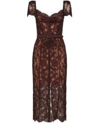Self-Portrait - Floral Lace Belted Midi Dress - Lyst
