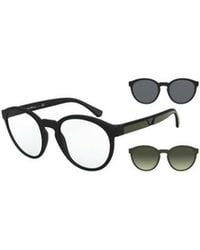 Emporio Armani - Round Frame Clip-On Glasses - Lyst