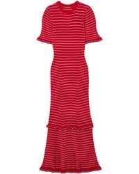 Altuzarra - Delpini Ruffled Striped Ribbed-Knit Midi Dress - Lyst