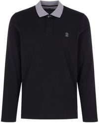 Brunello Cucinelli - Logo Embroidered Long-Sleeved Polo Shirt - Lyst
