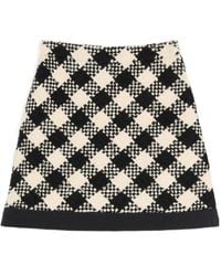 Valentino - Damier Side Zipped Tweed Mini Skirt - Lyst