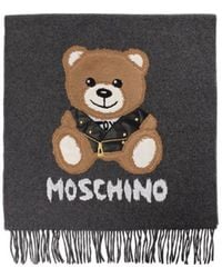 Moschino - Brushed Logo-Print Fringed Scarf - Lyst