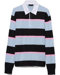 Prada - Striped Silk And Cotton Polo Shirt - Lyst