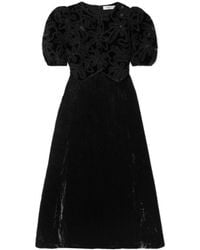 Sea - Alice Embroidered Lace-Trimmed Velvet Midi Dress - Lyst