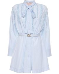 Valentino - Embroidered Cotton Poplin Mini Dress - Lyst