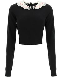 Miu Miu - Embroidered Collar Cashmere Jumper - Lyst